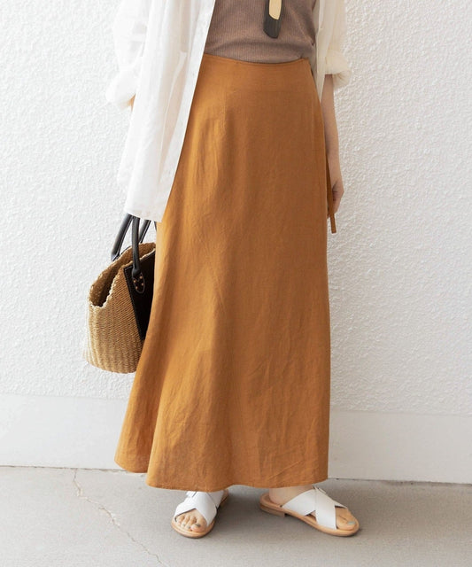 〈手洗い可能〉リネン レーヨン サイド リボン マーメイド スカート