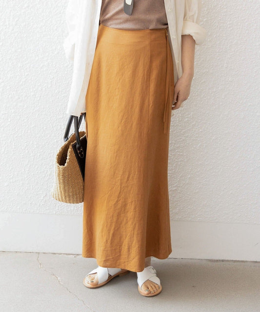 〈手洗い可能〉リネン レーヨン サイド リボン マーメイド スカート