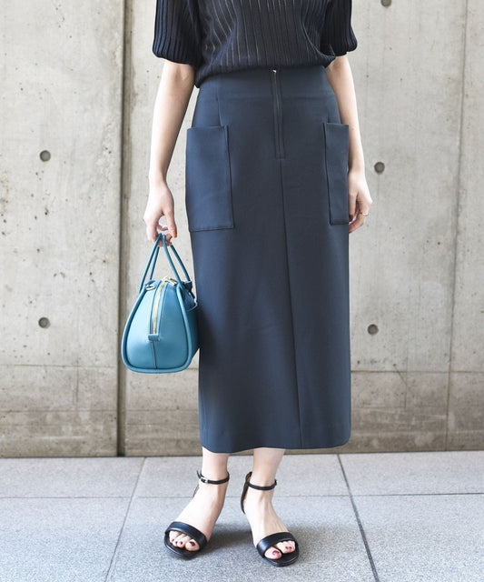 〈手洗い可能〉フロントジップストレッチタイトスカート