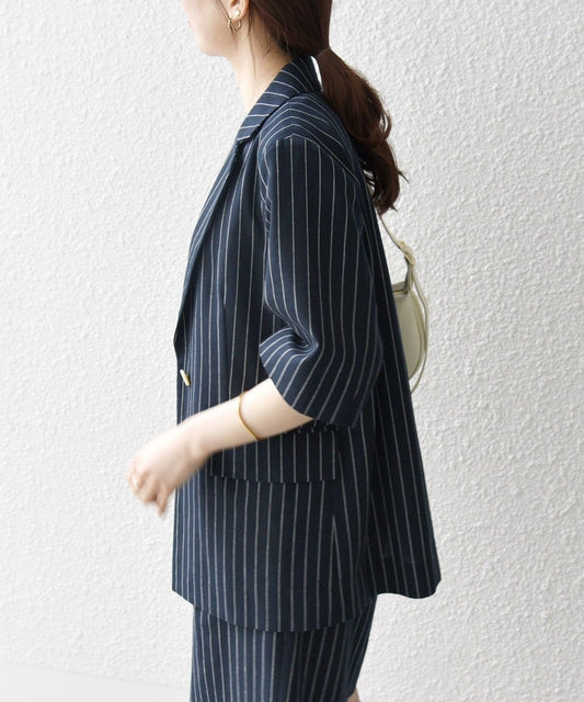 SHIPS any:〈洗濯機可能〉リネン ミックス ハーフスリーブ ジャケット