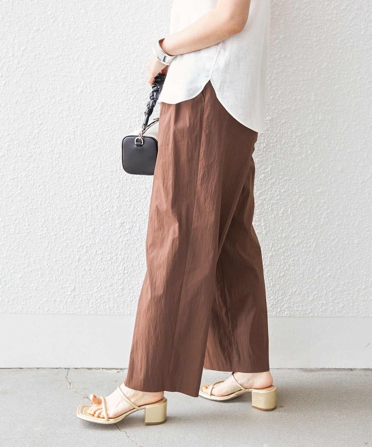 〈手洗い可能〉綿ナイロン タイプライター セミワイド タック パンツ
