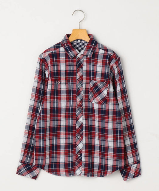 SHIPS KIDS:リバーシブル チェック シャツ(145〜160cm)