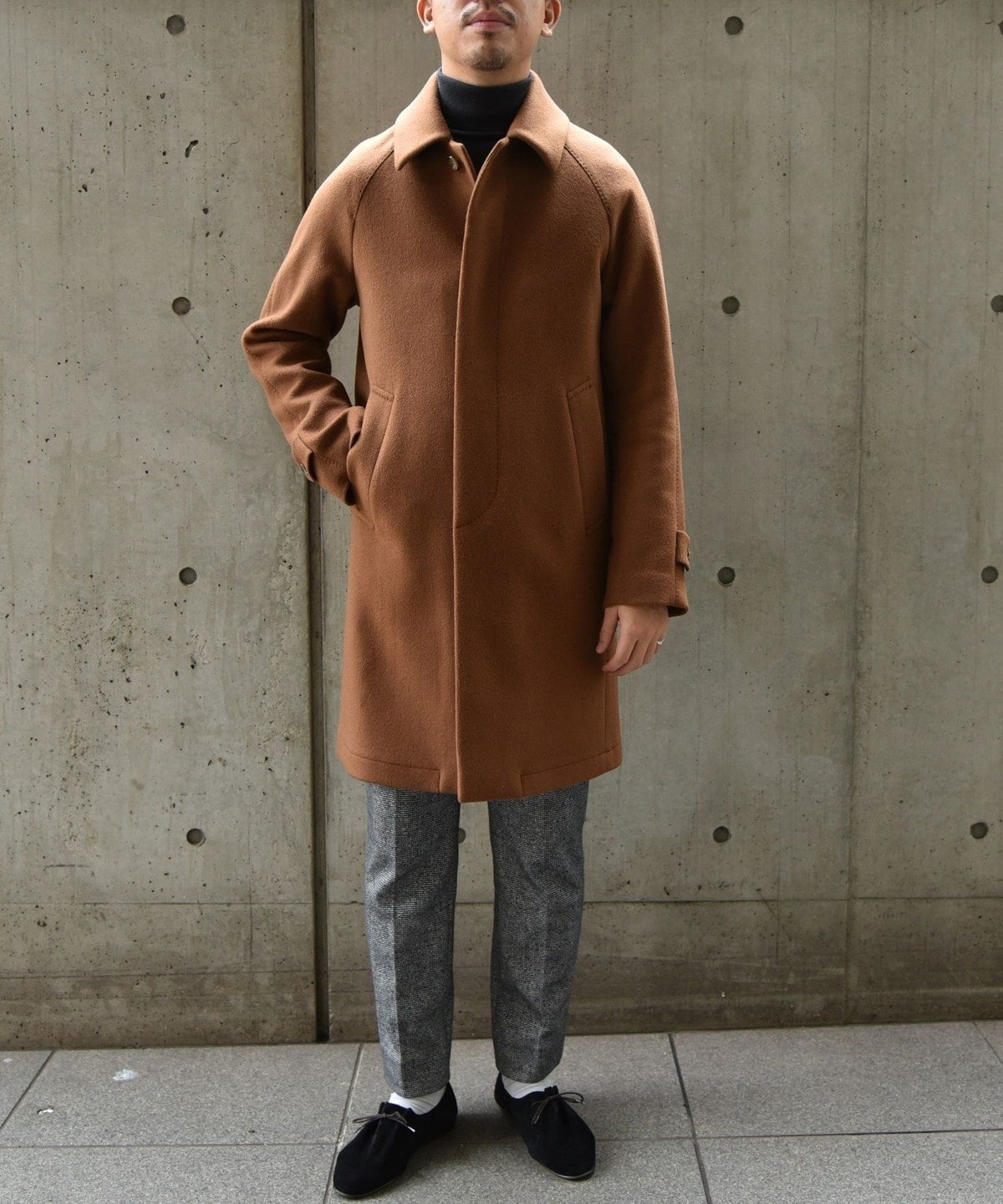 SHIPS: ダブルフェイス ブラウン ソリッド カーコート