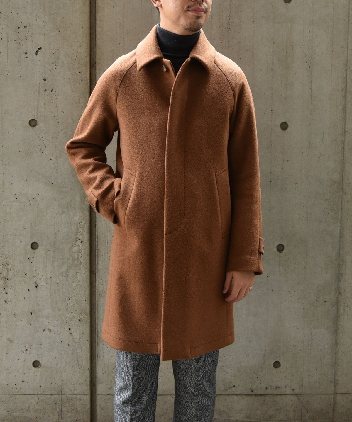 SHIPS: ダブルフェイス ブラウン ソリッド カーコート