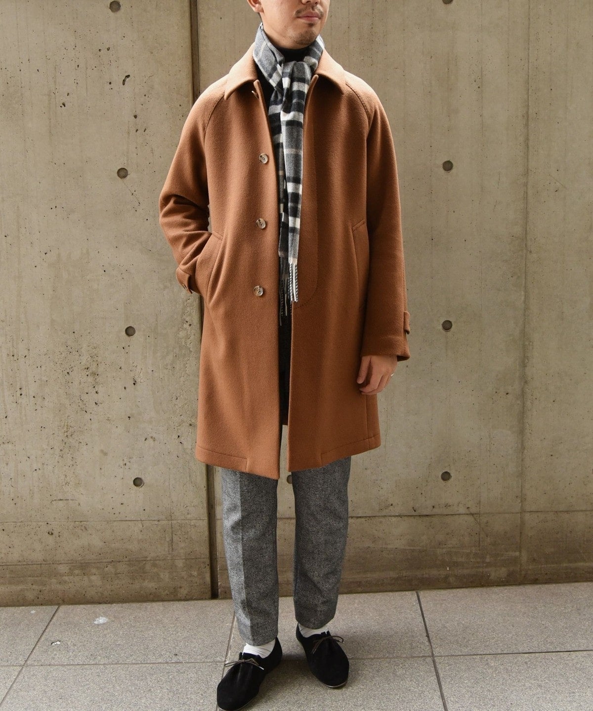 SHIPS: ダブルフェイス ブラウン ソリッド カーコート