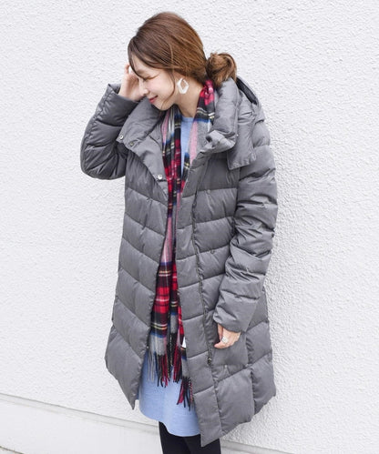 【河田フェザー】フードロングダウンgrey