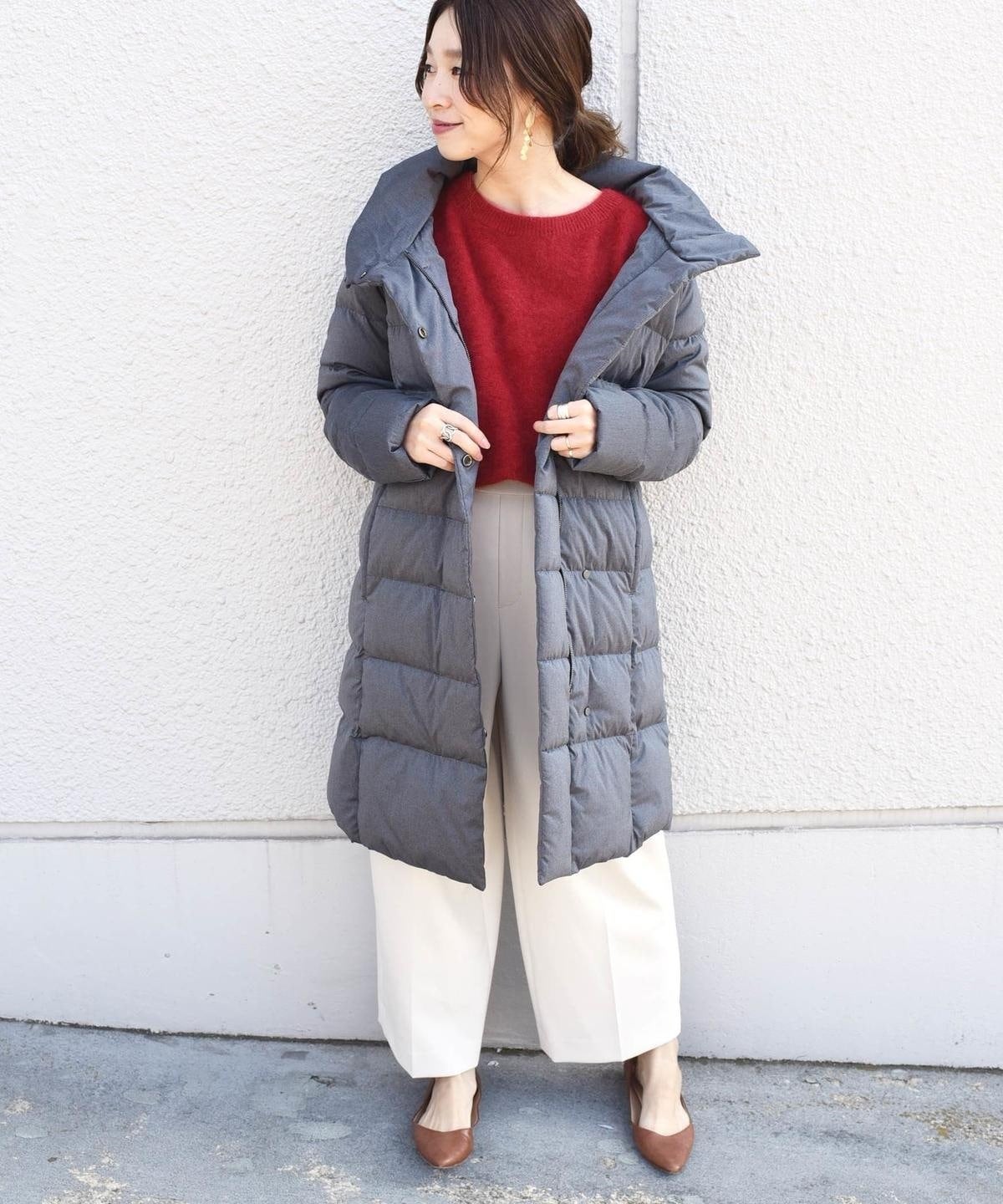 【河田フェザー】フードロングダウンgrey