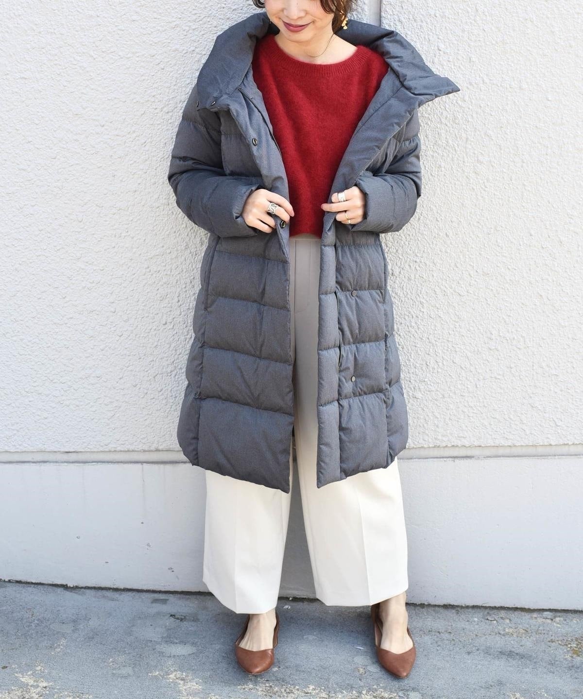 【河田フェザー】フードロングダウンgrey