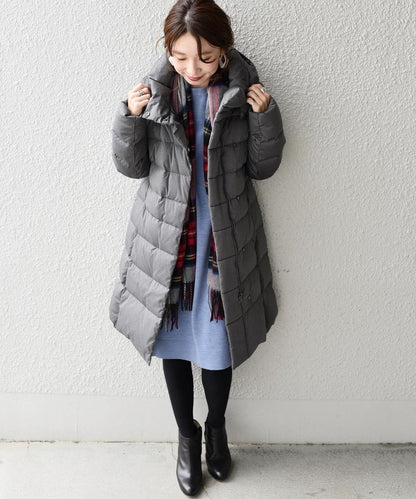 【河田フェザー】フードロングダウンgrey