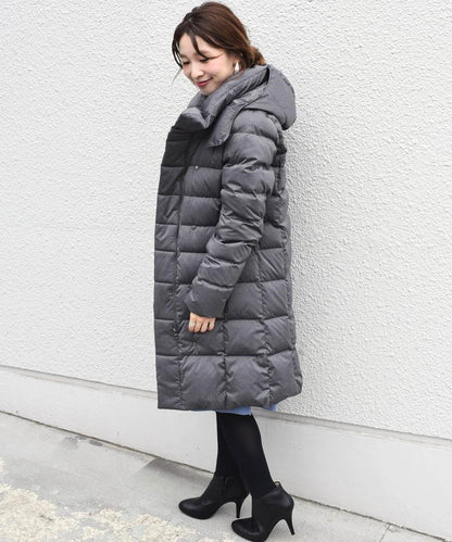 【河田フェザー】フードロングダウンgrey
