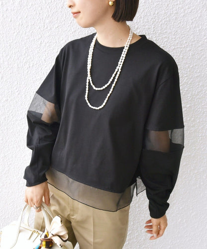 〈手洗い可能〉シアー コンビ プルオーバー ロング スリーブ