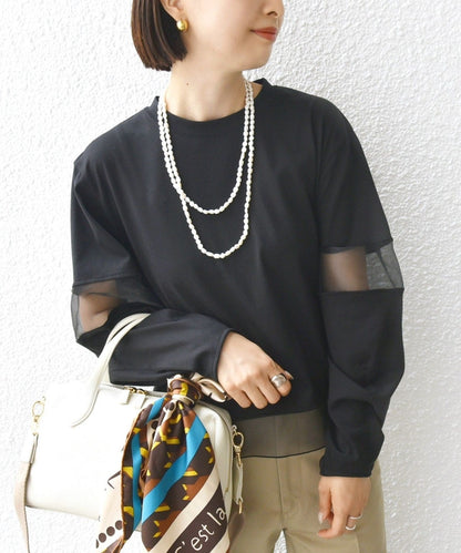 〈手洗い可能〉シアー コンビ プルオーバー ロング スリーブ