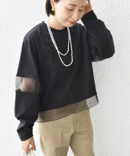 〈手洗い可能〉シアー コンビ プルオーバー ロング スリーブ