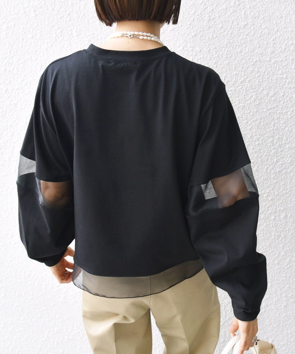 〈手洗い可能〉シアー コンビ プルオーバー ロング スリーブ