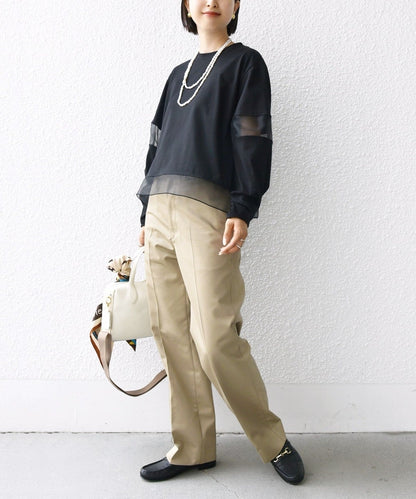 〈手洗い可能〉シアー コンビ プルオーバー ロング スリーブ