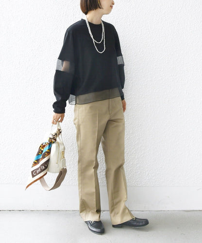 〈手洗い可能〉シアー コンビ プルオーバー ロング スリーブ