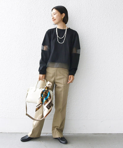 〈手洗い可能〉シアー コンビ プルオーバー ロング スリーブ