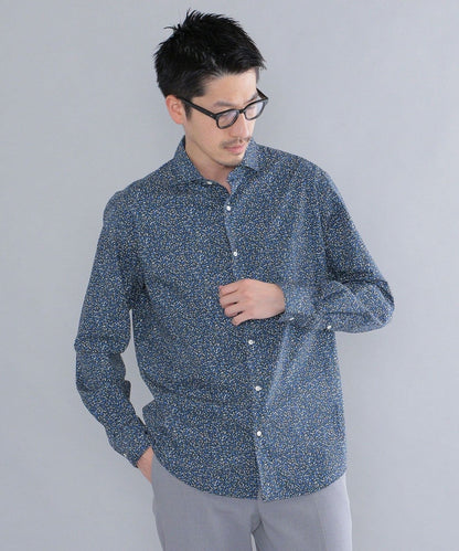 SHIPS: ブロード モチーフプリント セミワイドカラーシャツ