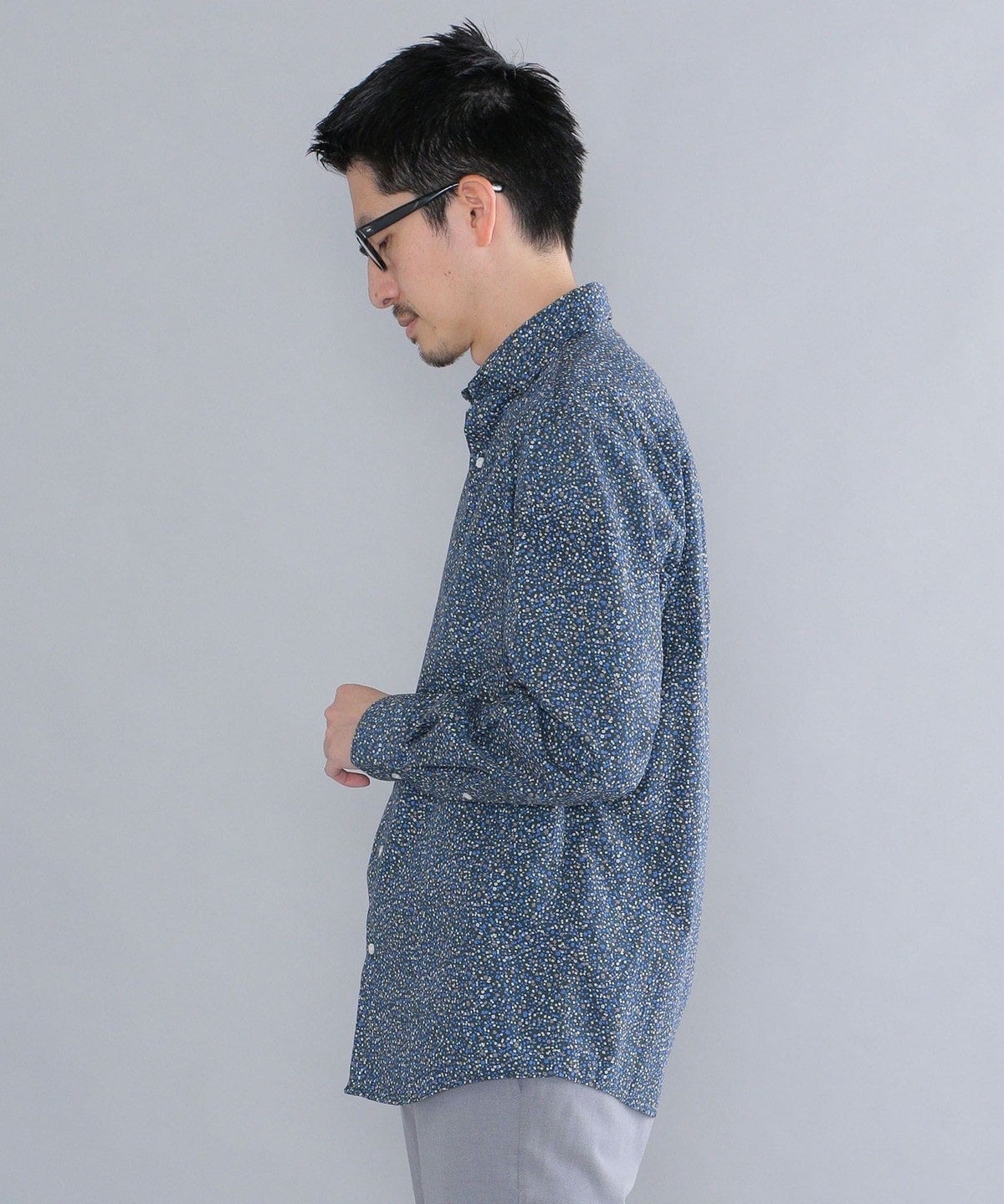 SHIPS: ブロード モチーフプリント セミワイドカラーシャツ