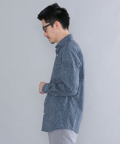 SHIPS: ブロード モチーフプリント セミワイドカラーシャツ