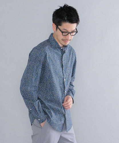 SHIPS: ブロード モチーフプリント セミワイドカラーシャツ