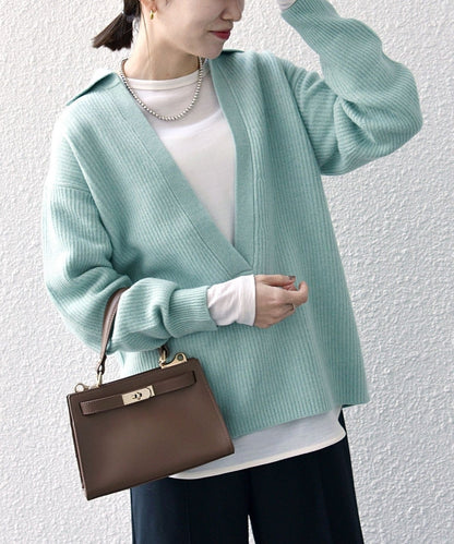 【WEB限定】SHIPS any: AQUA カシミヤ ミックス Vネック ルーズ ニット プルオーバー