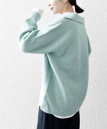 【WEB限定】SHIPS any: AQUA カシミヤ ミックス Vネック ルーズ ニット プルオーバー