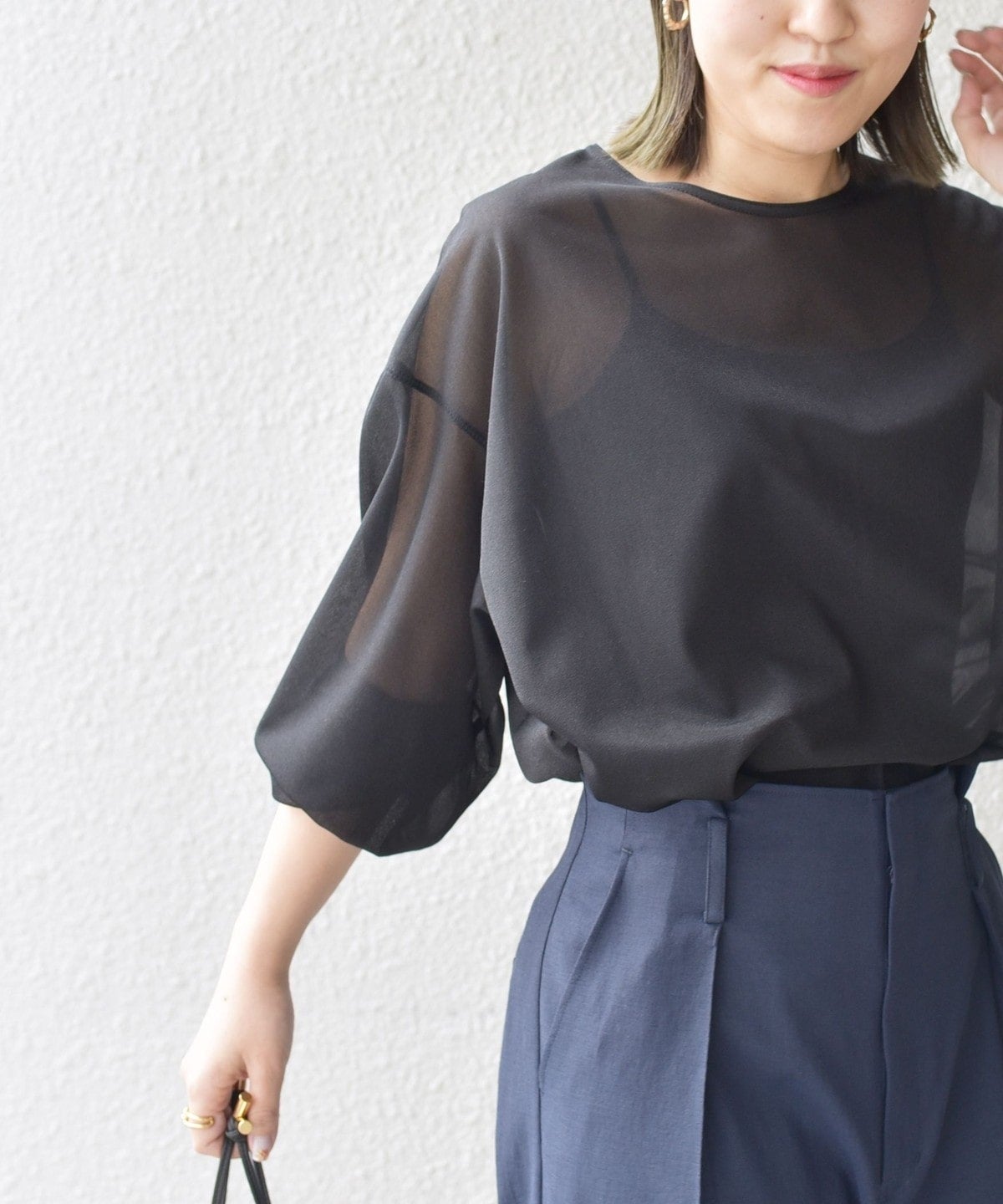 〈手洗い可能〉トリコットオーガンジーシアーTEE