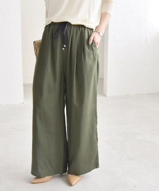 quaranciel:〈手洗い可能〉タック イージー ワイド パンツ