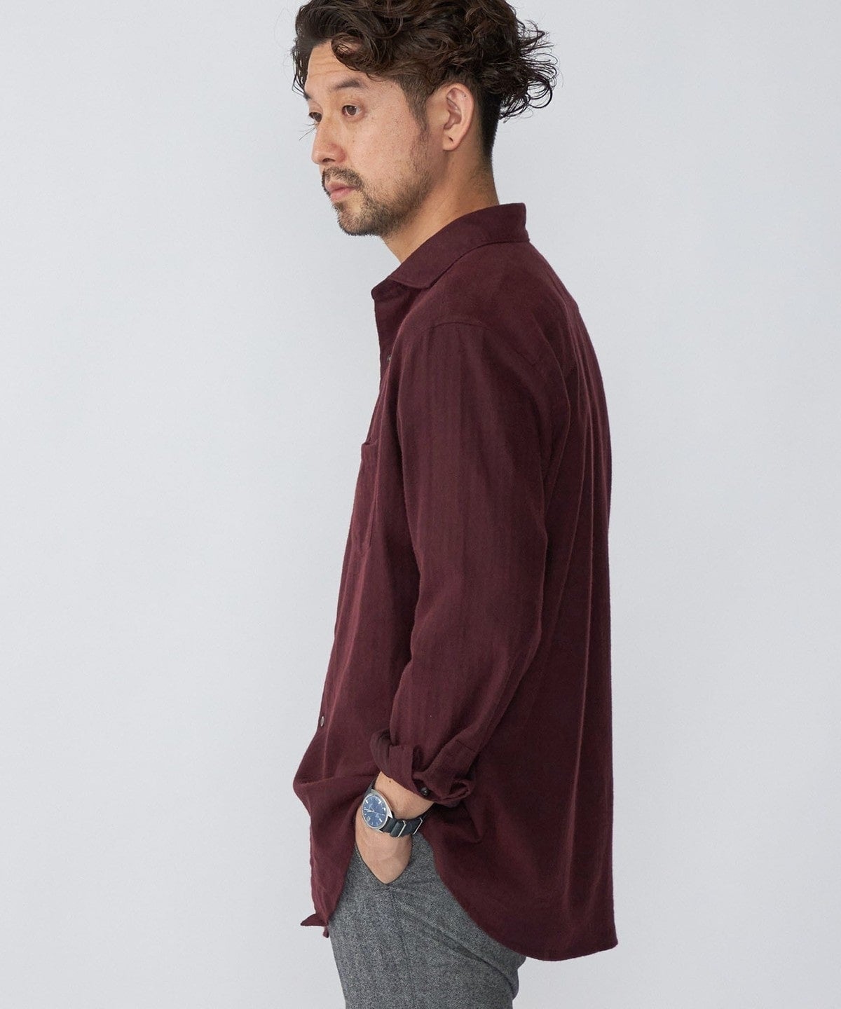 SHIPS: ネルヘリンボーン セミワイドカラーシャツ