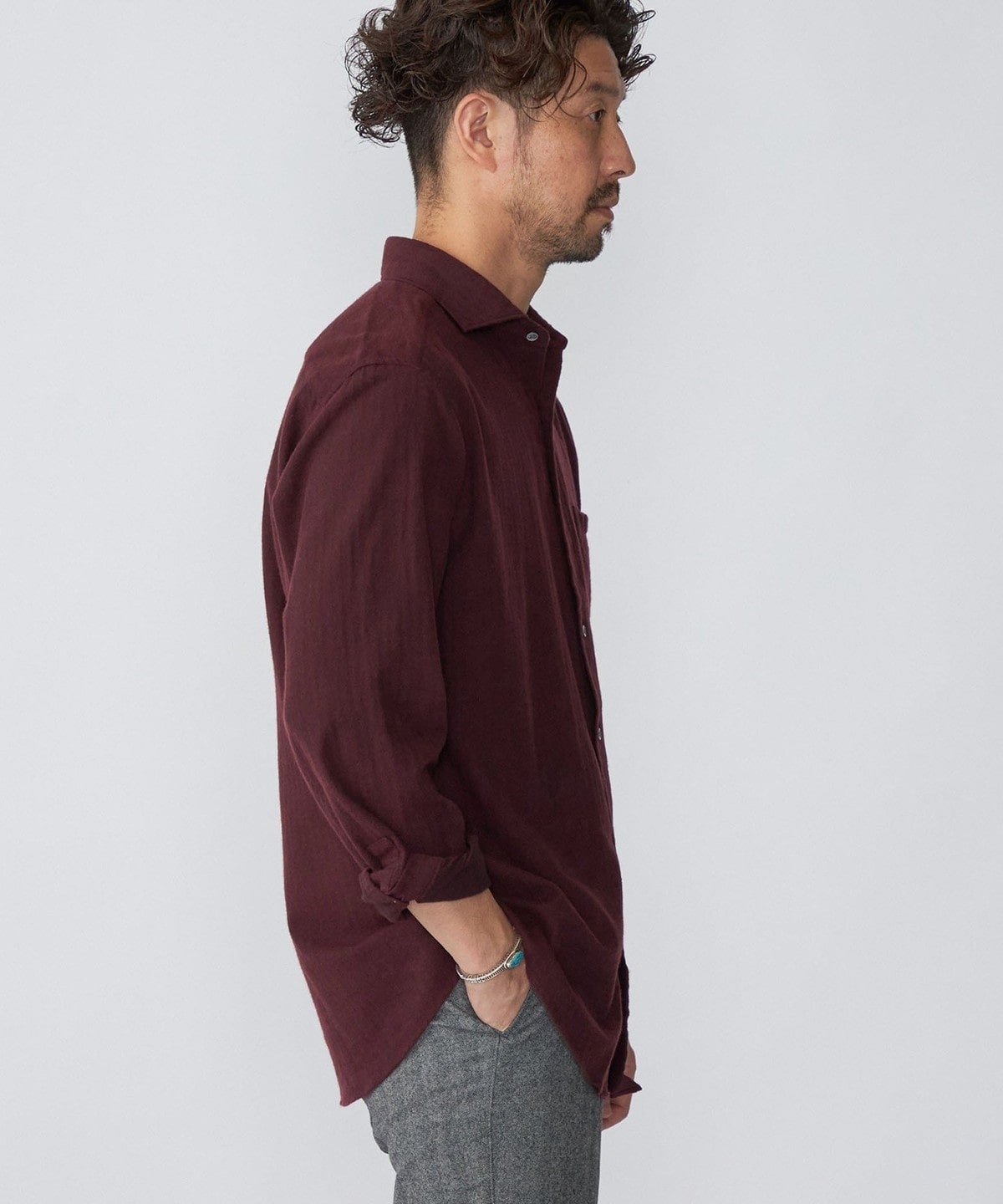 SHIPS: ネルヘリンボーン セミワイドカラーシャツ