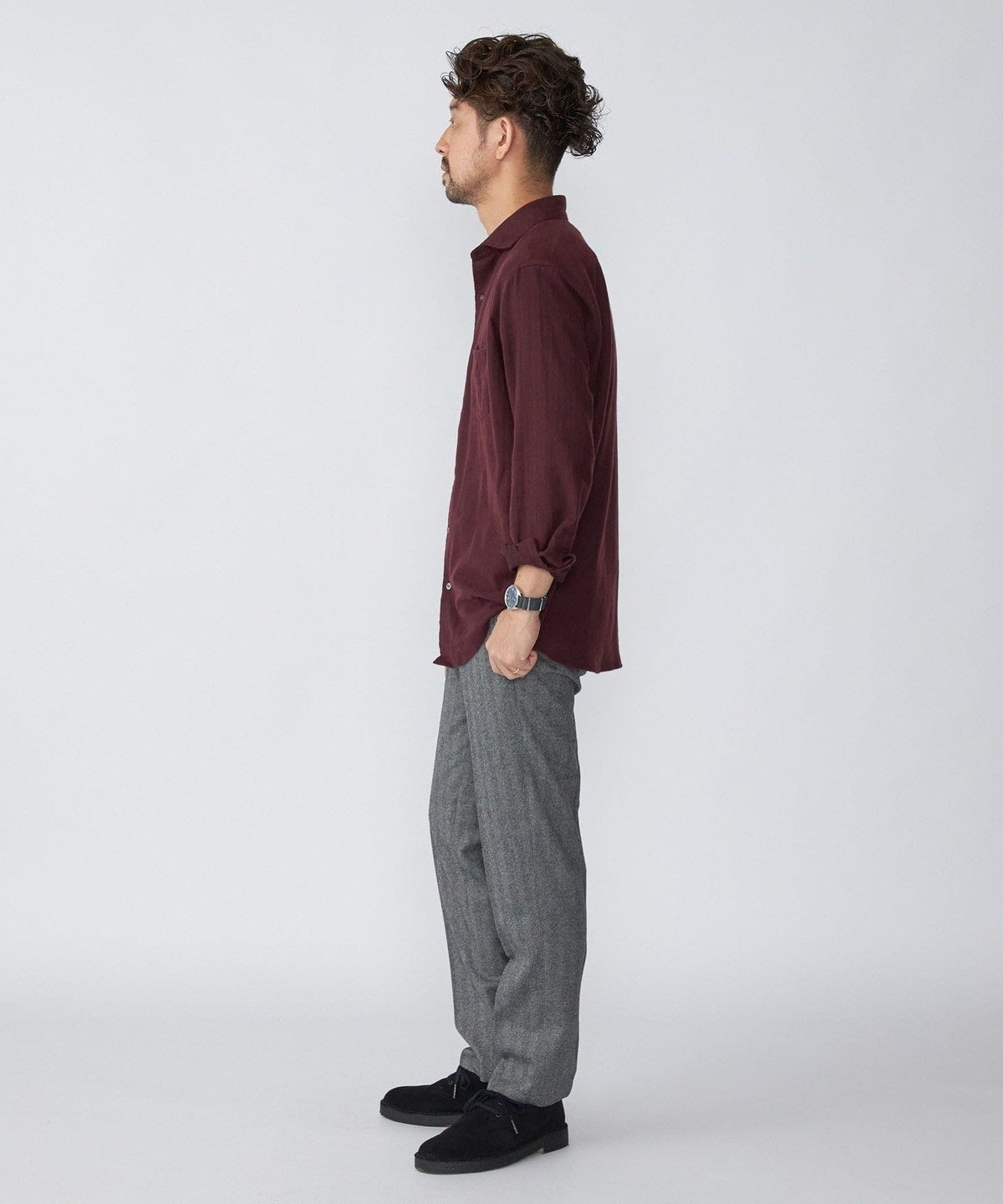 SHIPS: ネルヘリンボーン セミワイドカラーシャツ