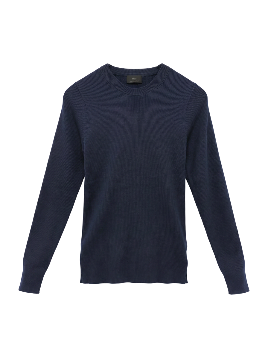 SHIPS Primary Navy Label:〈手洗い可能〉コットン リブ クルーネック プルオーバー