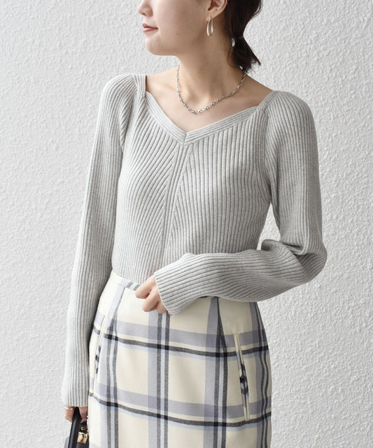 〈手洗い可能〉シルク ブレンド スクエア リブ ニット