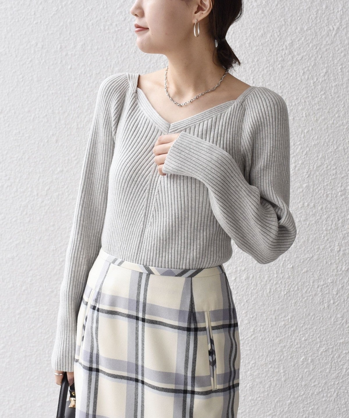 〈手洗い可能〉シルク ブレンド スクエア リブ ニット