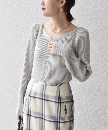 〈手洗い可能〉シルク ブレンド スクエア リブ ニット