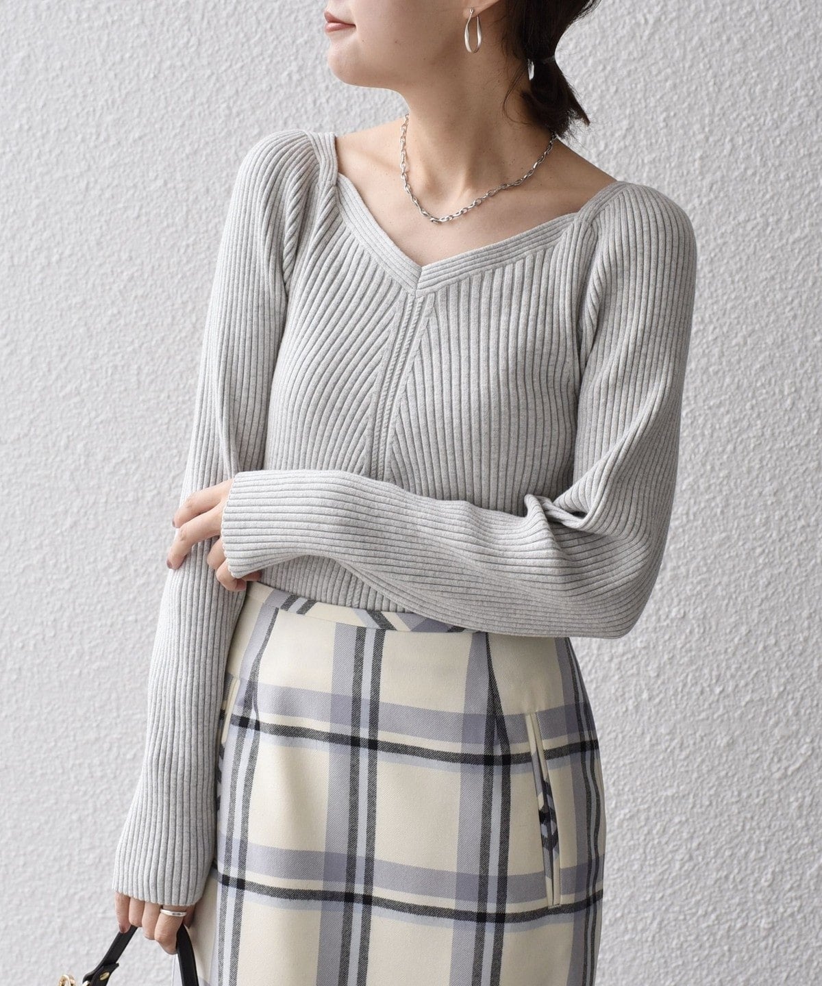 〈手洗い可能〉シルク ブレンド スクエア リブ ニット