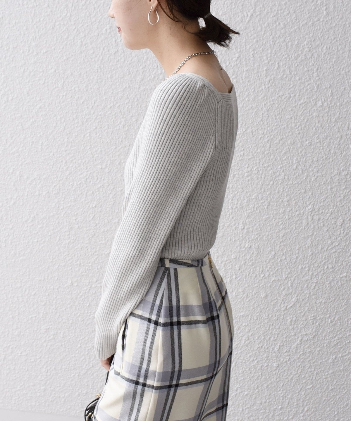 〈手洗い可能〉シルク ブレンド スクエア リブ ニット