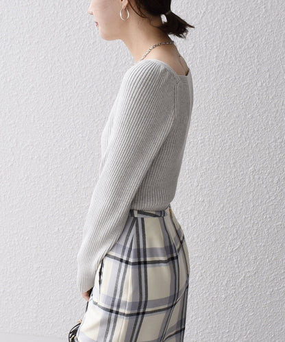 〈手洗い可能〉シルク ブレンド スクエア リブ ニット