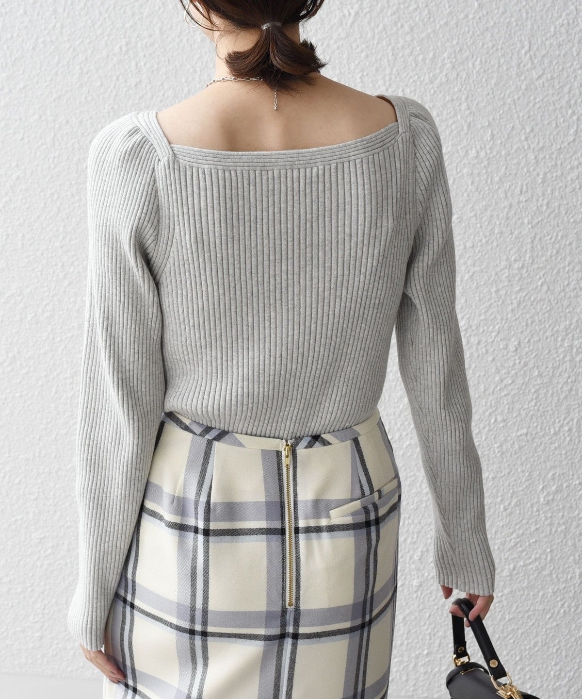 〈手洗い可能〉シルク ブレンド スクエア リブ ニット