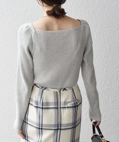 〈手洗い可能〉シルク ブレンド スクエア リブ ニット