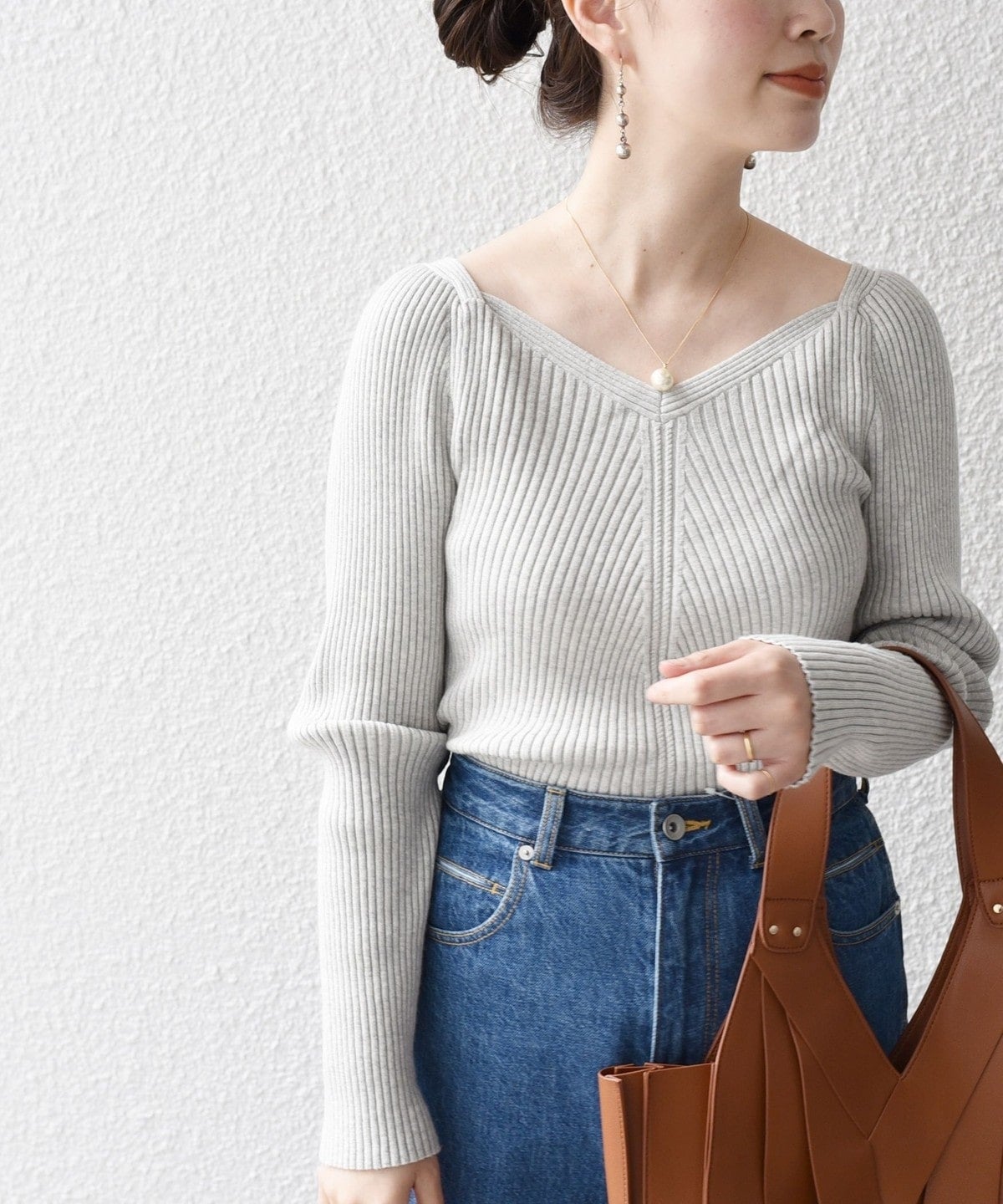 〈手洗い可能〉シルク ブレンド スクエア リブ ニット