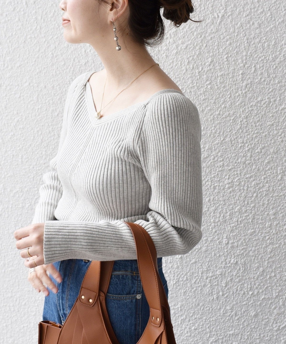 〈手洗い可能〉シルク ブレンド スクエア リブ ニット