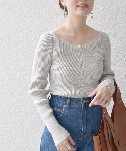 〈手洗い可能〉シルク ブレンド スクエア リブ ニット