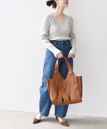 〈手洗い可能〉シルク ブレンド スクエア リブ ニット