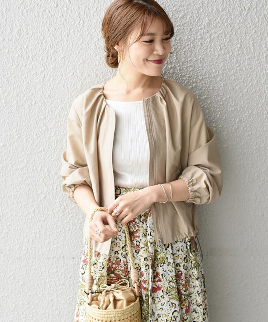 【手洗い可能】ノーカラーシャーリングブルゾン