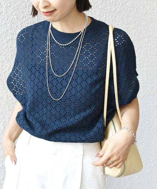 【WEB限定】〈手洗い可能〉アイレット クルーネック プルオーバー