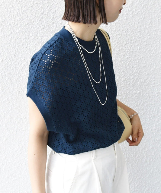 【WEB限定】〈手洗い可能〉アイレット クルーネック プルオーバー