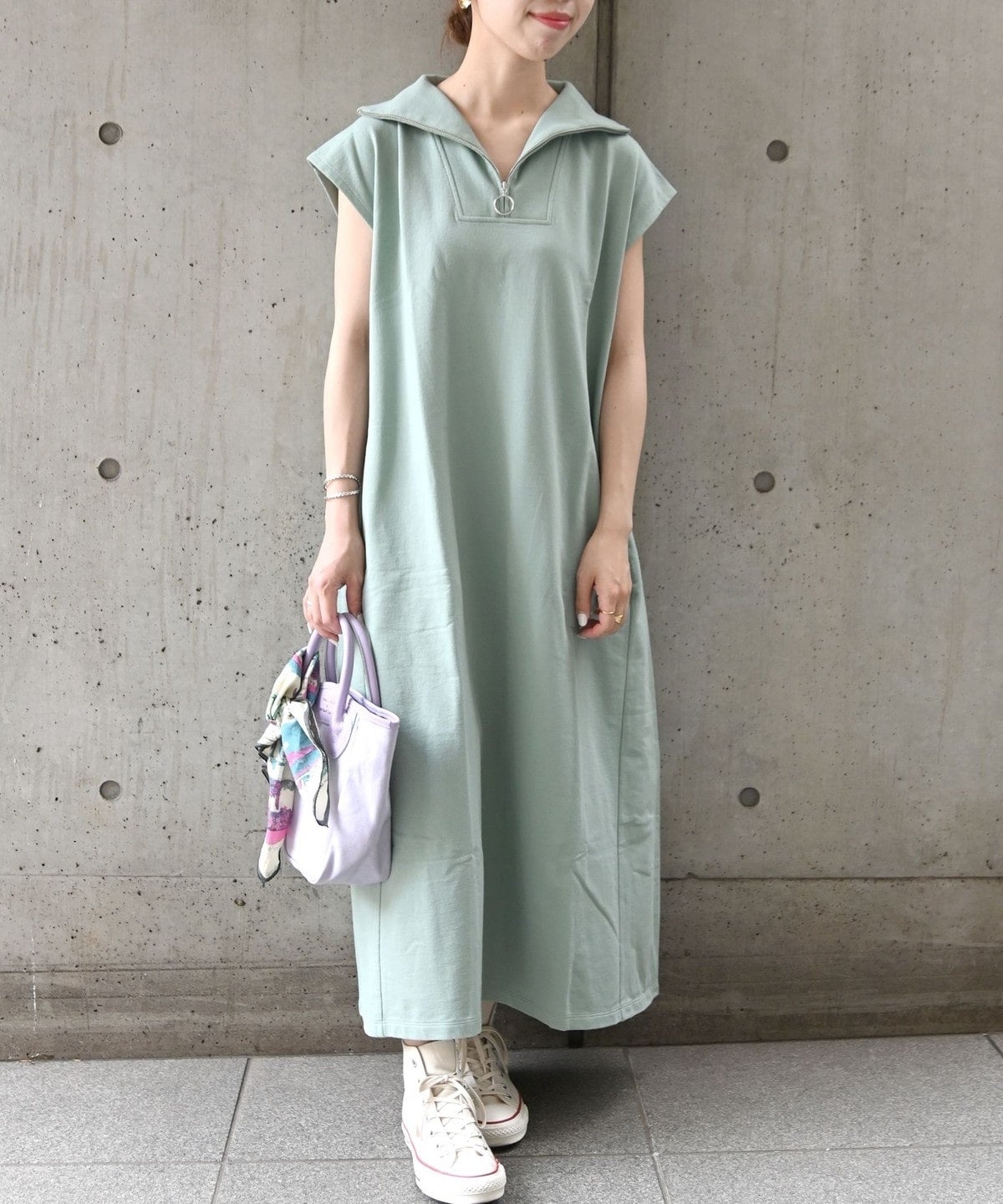 SHIPS any:〈UVカット・抗菌防臭〉ミニ裏毛 ハーフジップ ワンピース