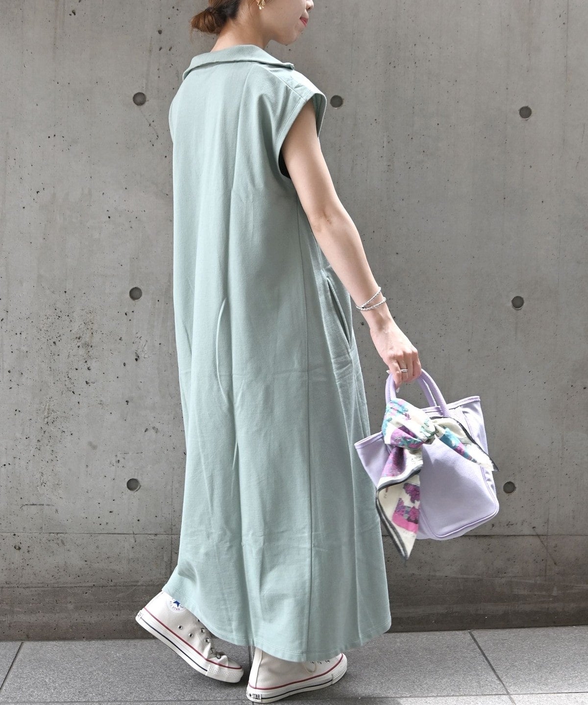 SHIPS any:〈UVカット・抗菌防臭〉ミニ裏毛 ハーフジップ ワンピース